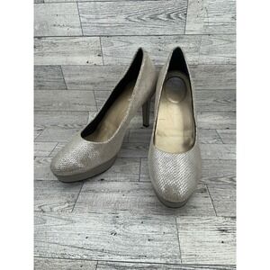 ROCKPORT‎ Silver Glitter Textured Platform 4" High Heel Pumps Shoes Women 9M